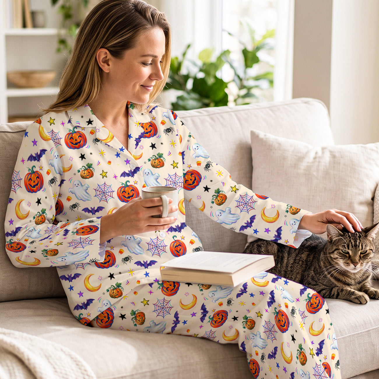 Cute Halloween Cotton Jersey Pajama Set | Long Sleeve Spooky PJs