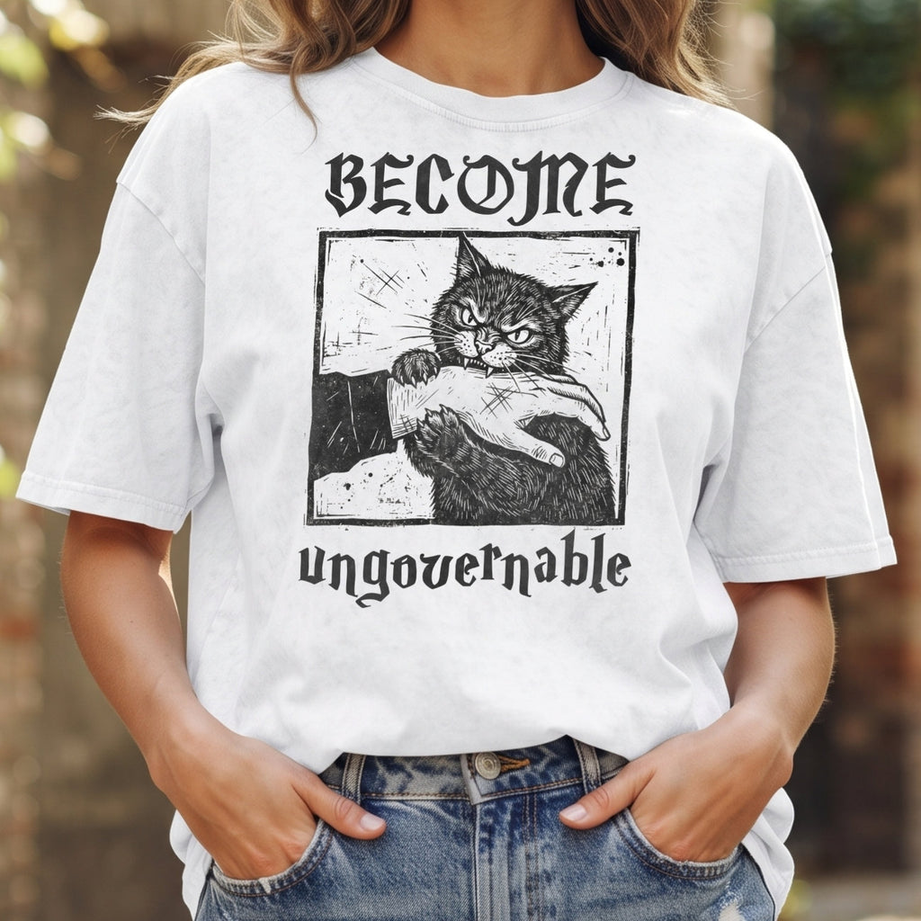 Become Ungovernable Cat T-Shirt, Funny Cat Biting Hand Shirt