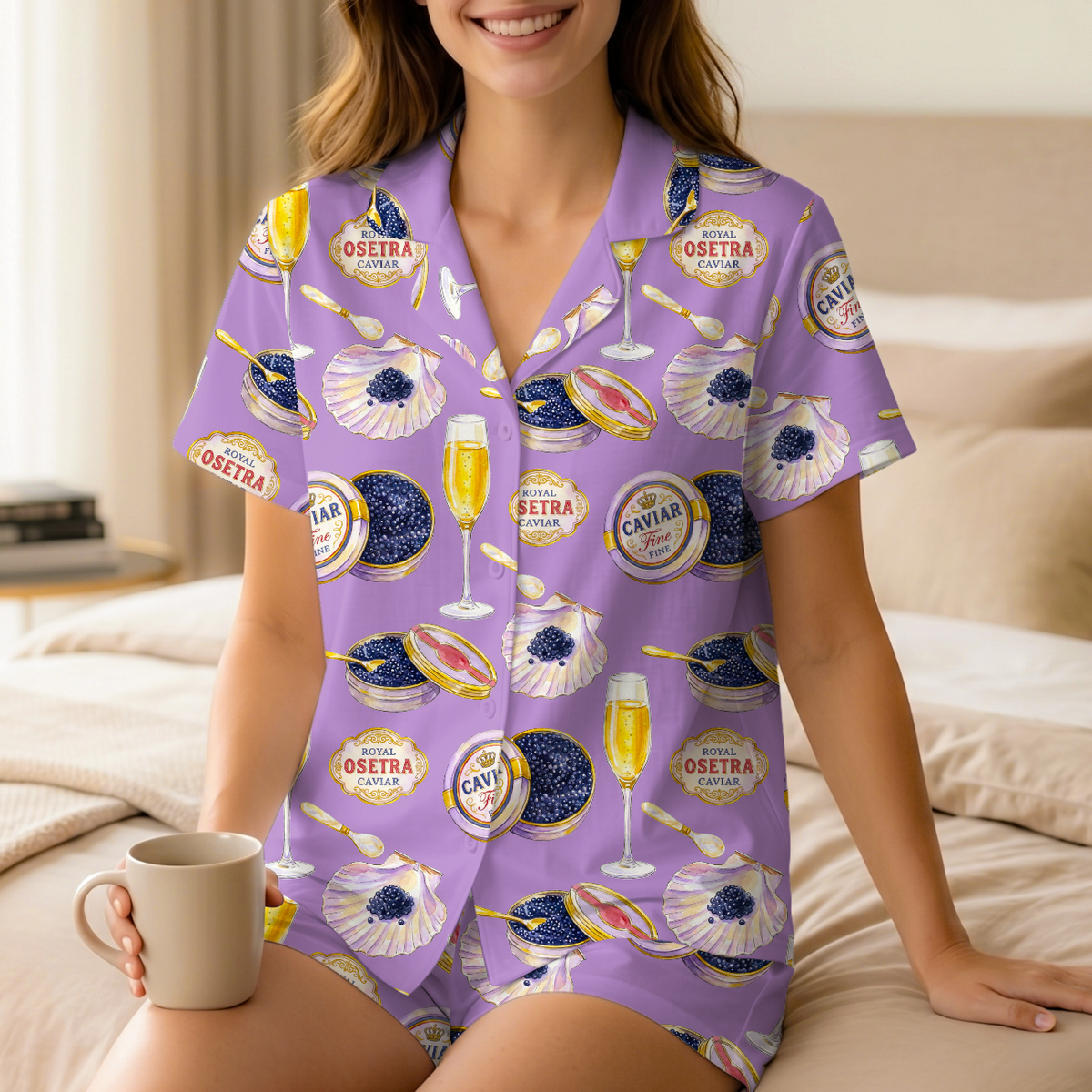 Caviar Pajamas for Women - Cotton Jersey Champagne Luxury Sleepwear Set