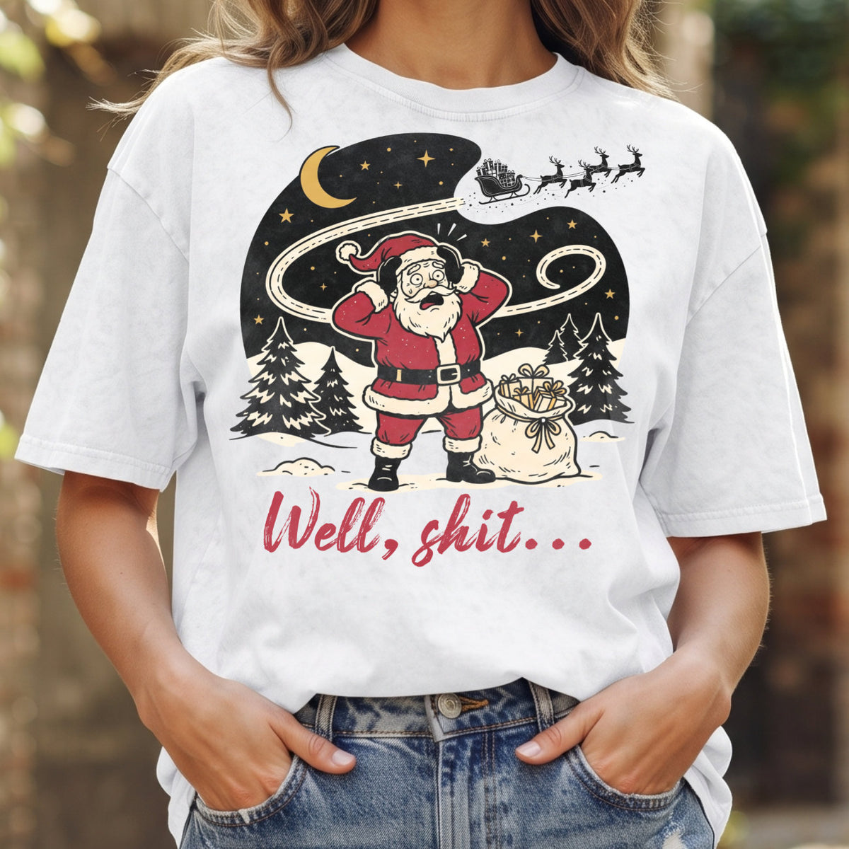 Well Shit Santa Christmas T-Shirt, Funny Xmas Holiday Top