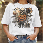 Retro Spooky Ghost Pumpkin Skull Graphic T Shirt (PB091826-3)