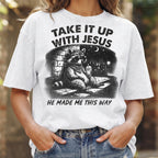 Grunge Raccoon Holding Bubble Tea Shirt, Take It Up With Jesus Tee (PB100926-5)