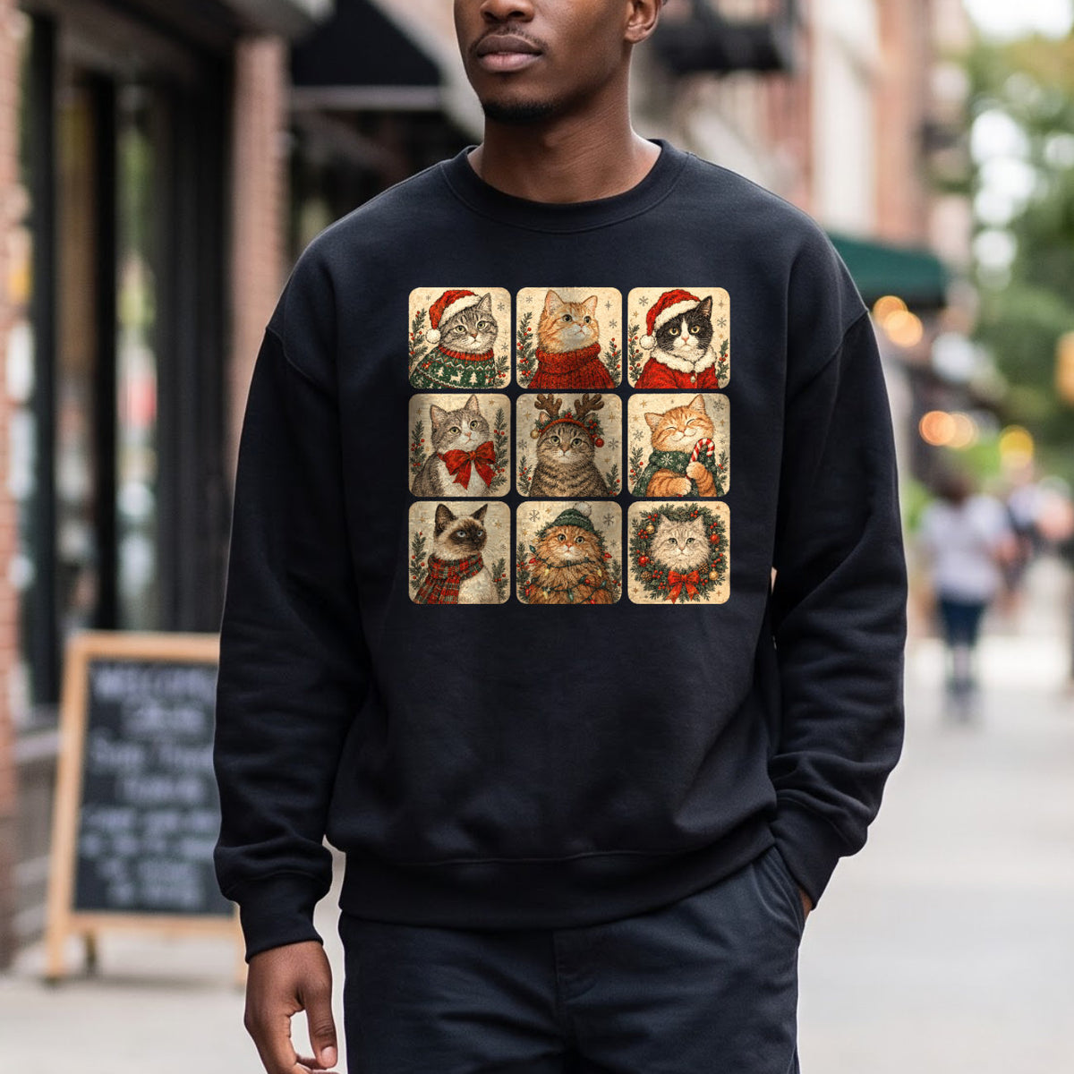 Christmas Cats Sweatshirt, Cute Kitty Holiday Sweater, Xmas Gift