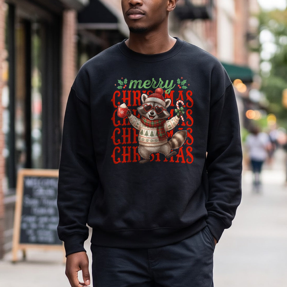 Merry Christmas Raccoon Sweatshirt, Cute Winter Holiday Shirt