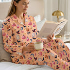 Cute Pastel Halloween Cotton Jersey Pajamas | Spooky Pink Pumpkin Pants Set S-5XL