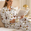 Cute Chicken Print Cotton Jersey Pajamas | Long Sleeve Farmhouse Pants Set S-5XL