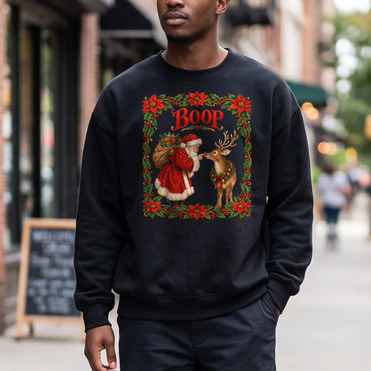 Santa Boop Reindeer Christmas Sweatshirt, Xmas Holiday Sweatshirt