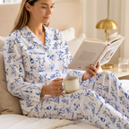 Dog and Cocktail Pajama Set - Blue Toile Sleepwear - Matching Bridal & Bachelorette Party Pajamas