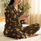 Funny Cowboy Duck Cotton Jersey Pajamas | Western Dark Brown Short & Long Sleepwear Set