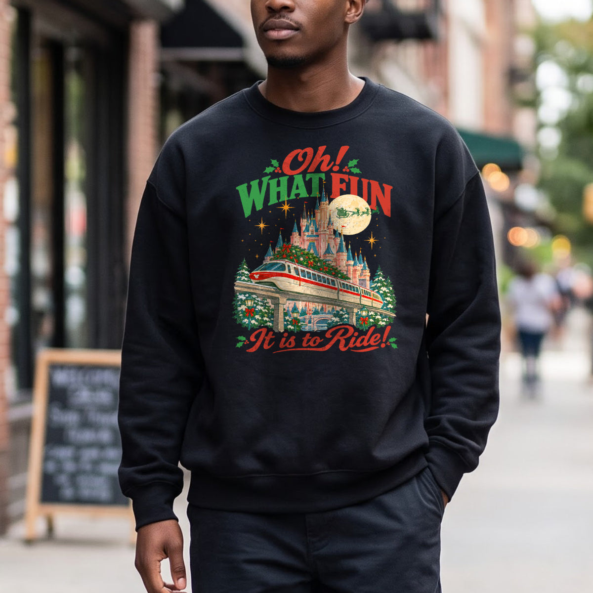 Oh What Fun Christmas Monorail Castle Sweatshirt, Holiday Top