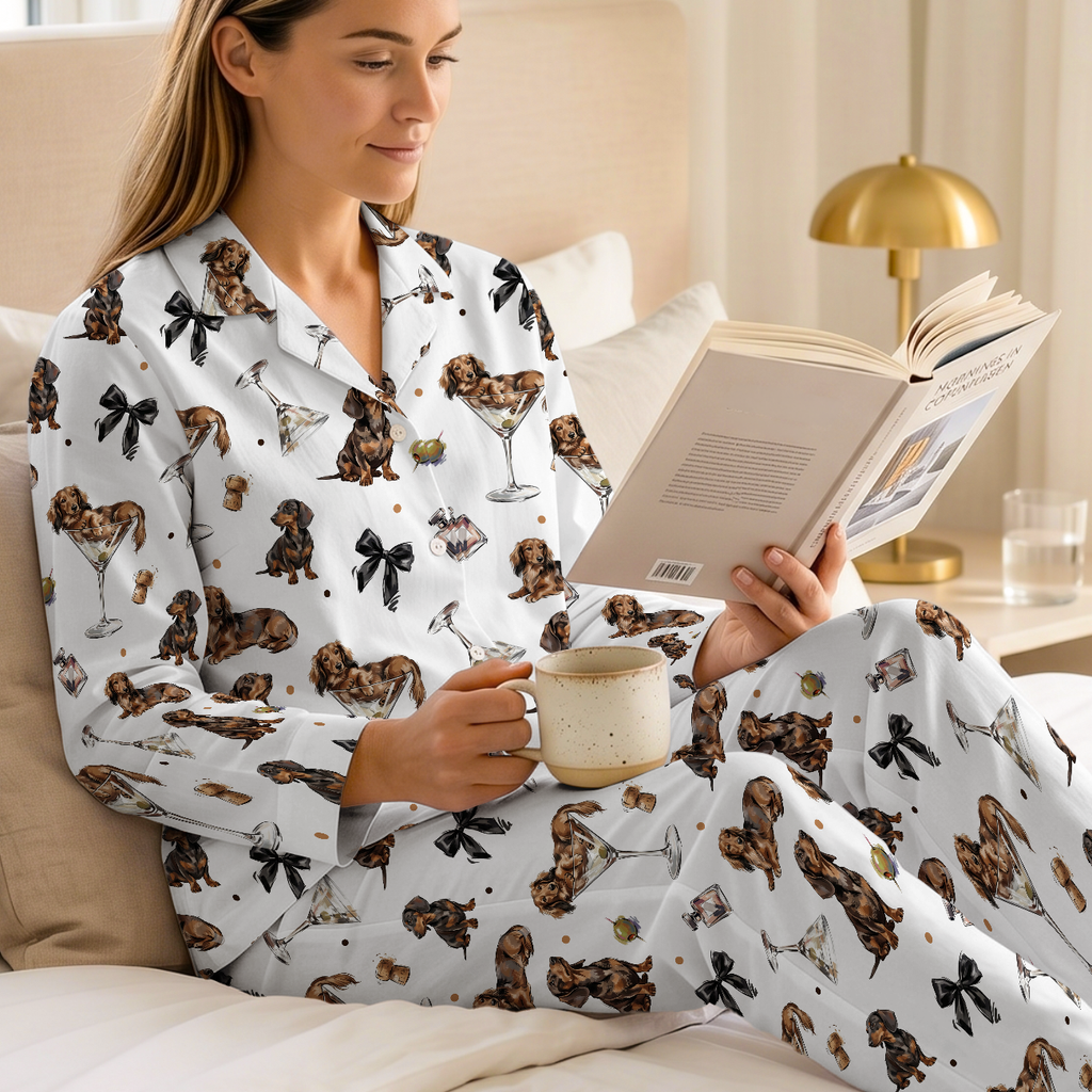 Dachshund Pajamas for Women - Cotton Jersey Martini Dog Short Sleepwear Set