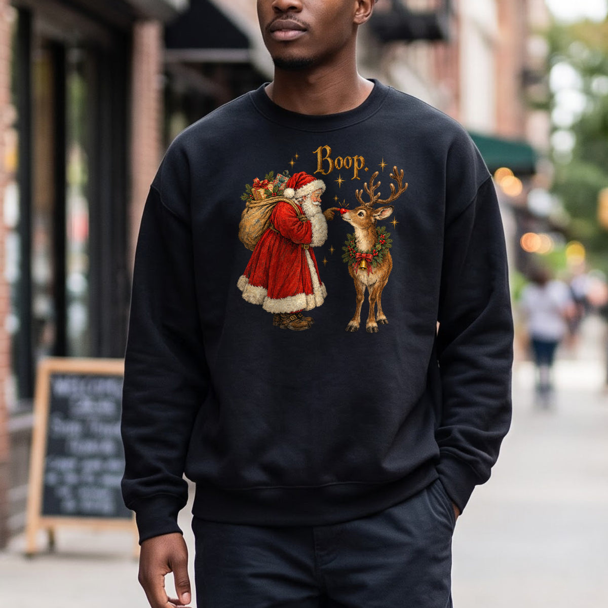 Santa Boop Reindeer Christmas Sweatshirt, Cute Xmas Holiday Top