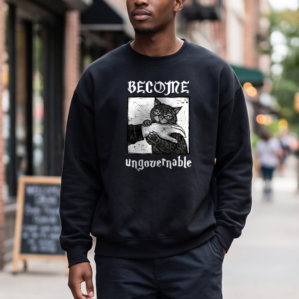 Become Ungovernable Cat Sweatshirt, Funny Cat Biting Hand Sweater