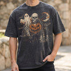 Retro Spooky Ghost Pumpkin Skull Graphic T Shirt (PB091826-3)