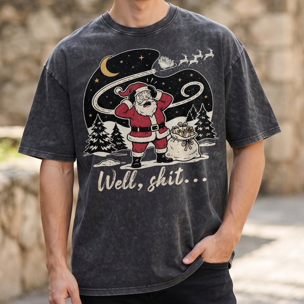 Well Shit Santa Christmas T-Shirt, Funny Xmas Holiday Top