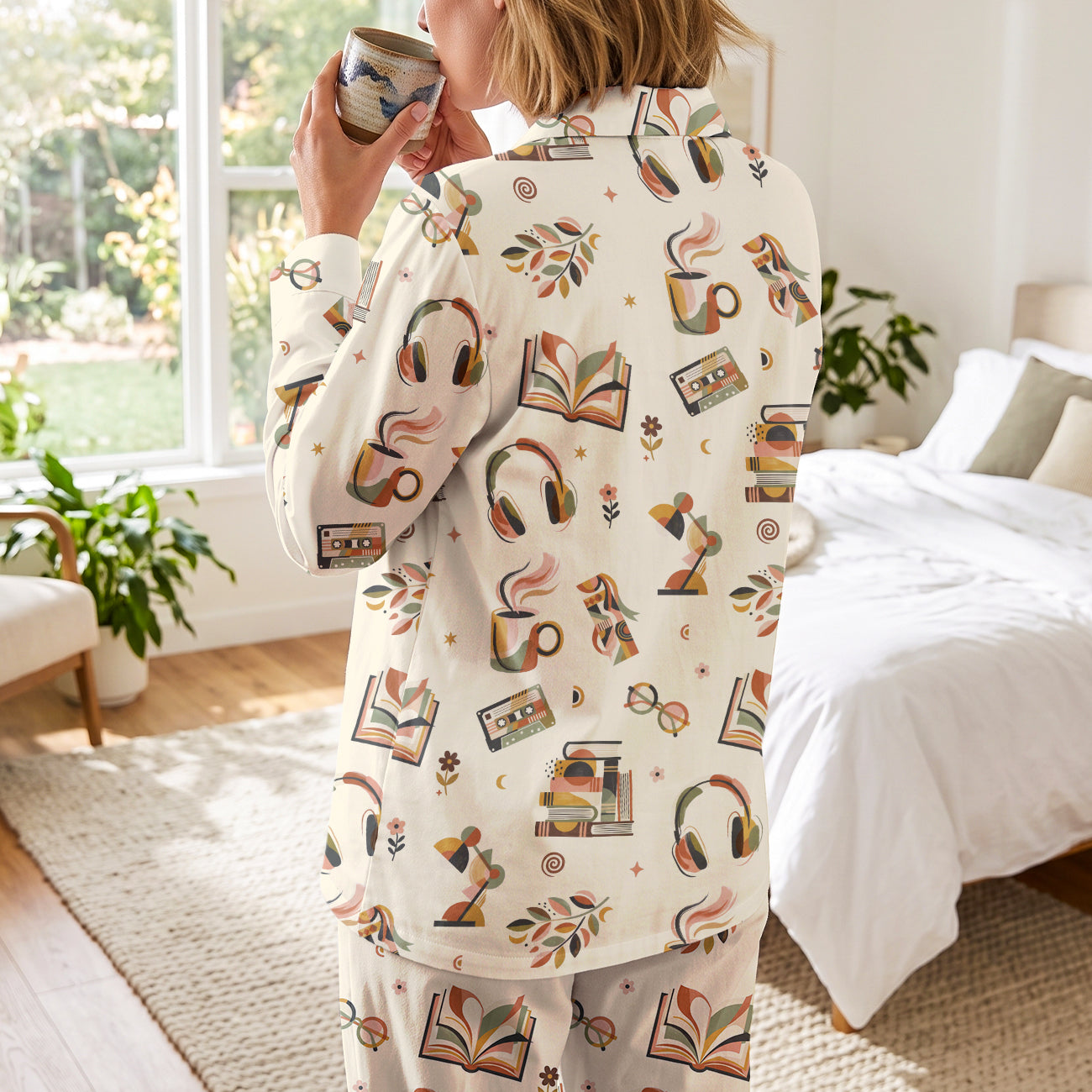 Cozy Book Lover Long Sleeve Pajama Set | Soft Satin Bookish Sleepwear