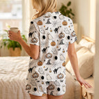 Cute White Halloween Cotton Jersey Pajamas | Spooky Ghost Short Sleeve PJs