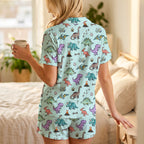 Cute Mint Green Dinosaur Cotton Jersey Pajamas | Short Sleeve Dino Shorts Set