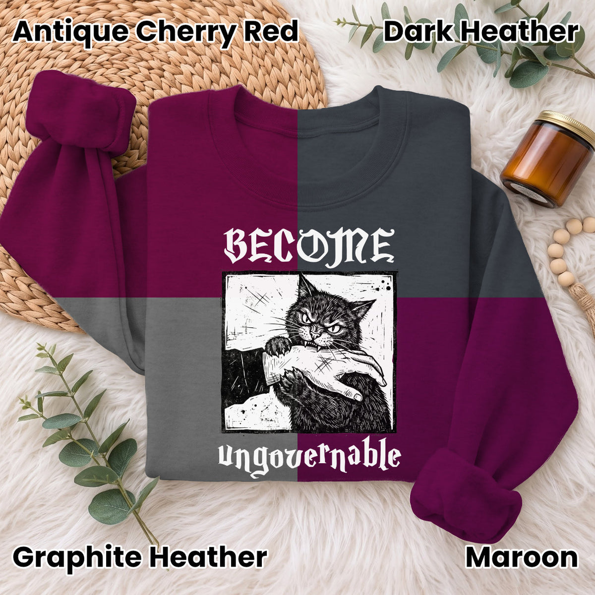 Become Ungovernable Cat Sweatshirt, Funny Cat Biting Hand Sweater