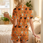 Halloween Pajamas Women - Cotton Jersey Spooky Cat Pumpkin Sleepwear Set