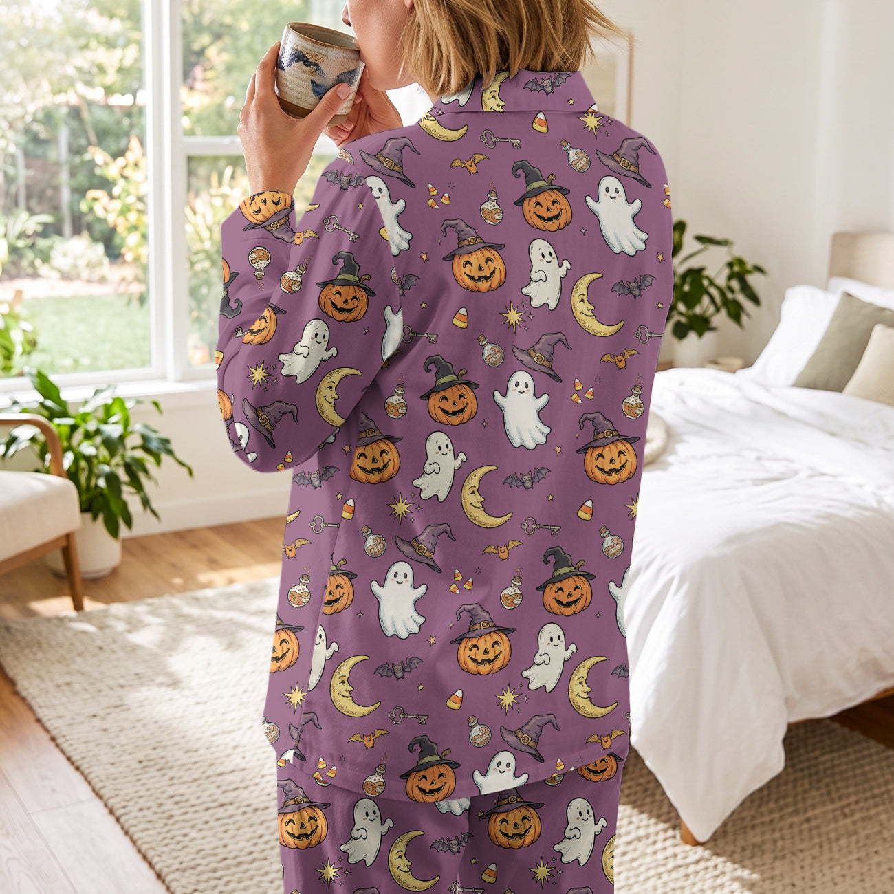 Spooky Season Purple Long Sleeve Pajamas | Soft Cotton Plus Size Sleepwear