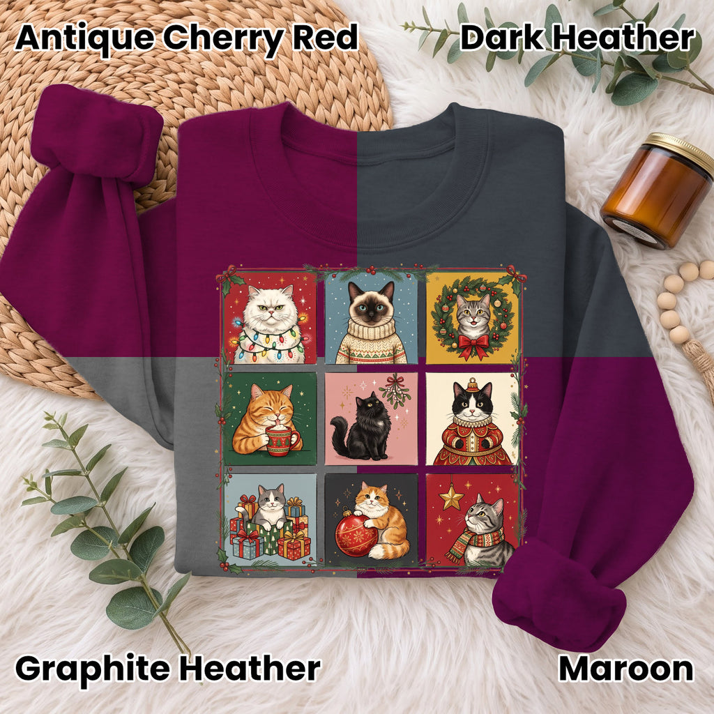 Christmas Cats Sweatshirt, Cute Kitty Holiday Sweater, Xmas Gift