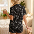 Cute Black Skeleton Cotton Jersey Pajamas | Spooky Skull Short Sleeve PJs