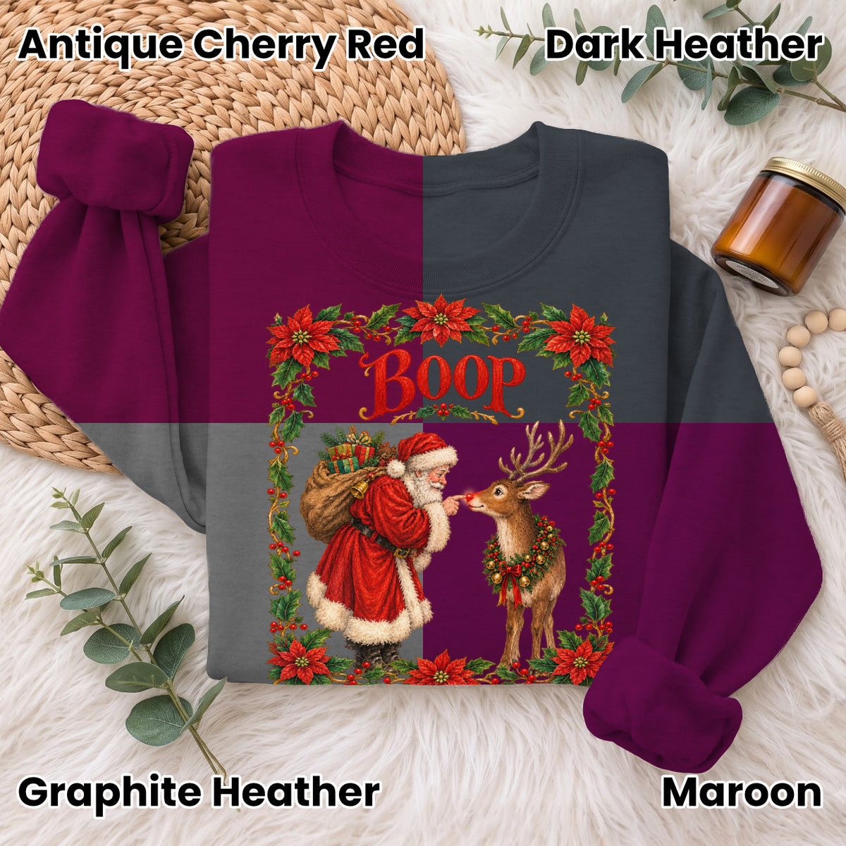 Santa Boop Reindeer Christmas Sweatshirt, Xmas Holiday Sweatshirt