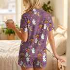 Cute Purple Halloween Cotton Jersey Pajamas | Spooky Ghost Short Sleeve PJs