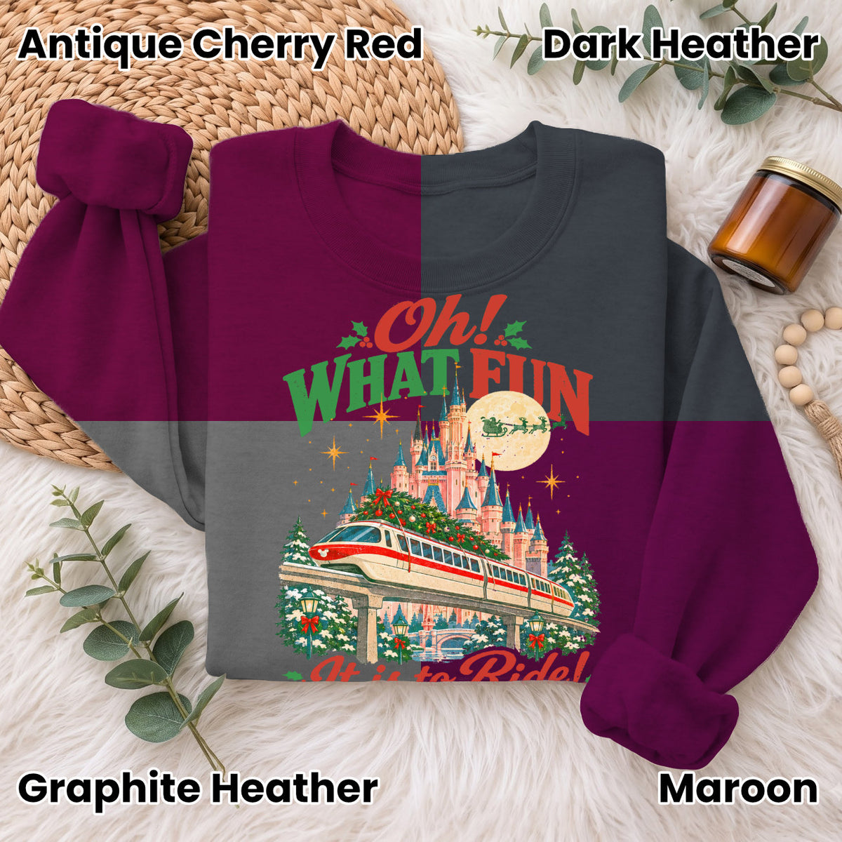 Oh What Fun Christmas Monorail Castle Sweatshirt, Holiday Top