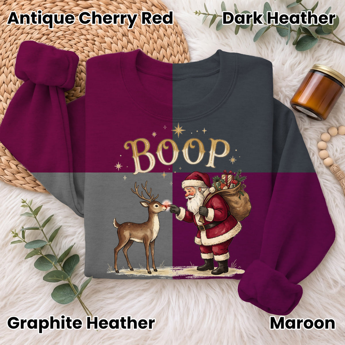 Santa Boop Reindeer Christmas Sweatshirt, Cute Xmas Holiday Top