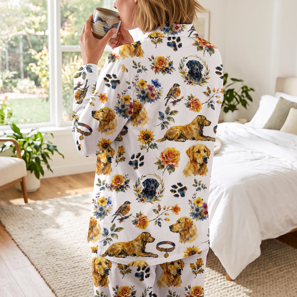 Cute Golden Retriever Cotton Jersey Pajama Set | Long Sleeve Dog Lover PJs S-5XL