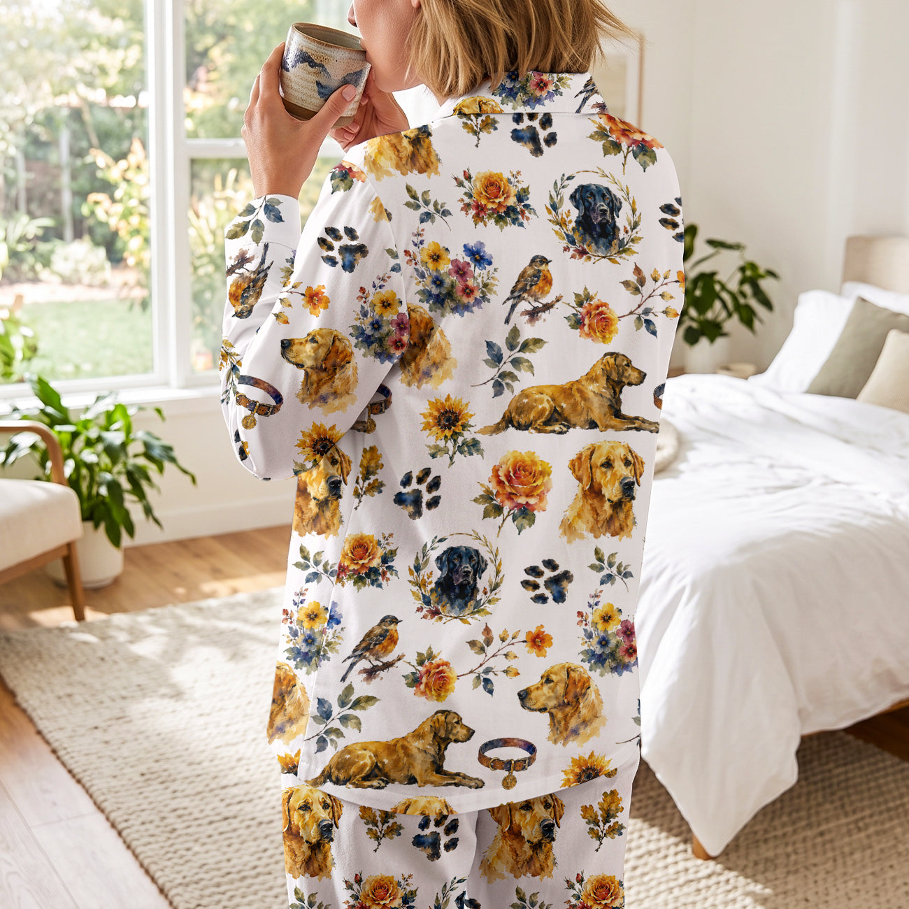 Cute Golden Retriever Cotton Jersey Pajama Set | Long Sleeve Dog Lover PJs S-5XL