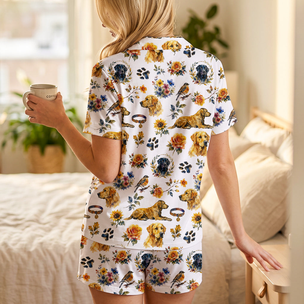 Cute Golden Retriever Cotton Jersey Pajamas | Short Sleeve Dog Lover Shorts Set