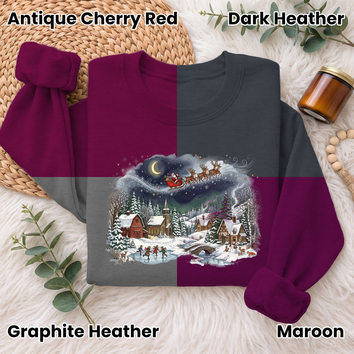 Santa Sleigh Winter Village Christmas Sweatshirt, Holiday Top