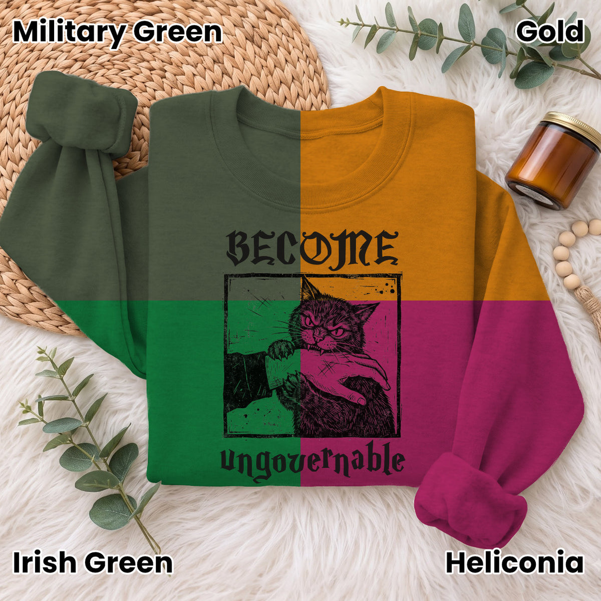 Become Ungovernable Cat Sweatshirt, Funny Cat Biting Hand Sweater