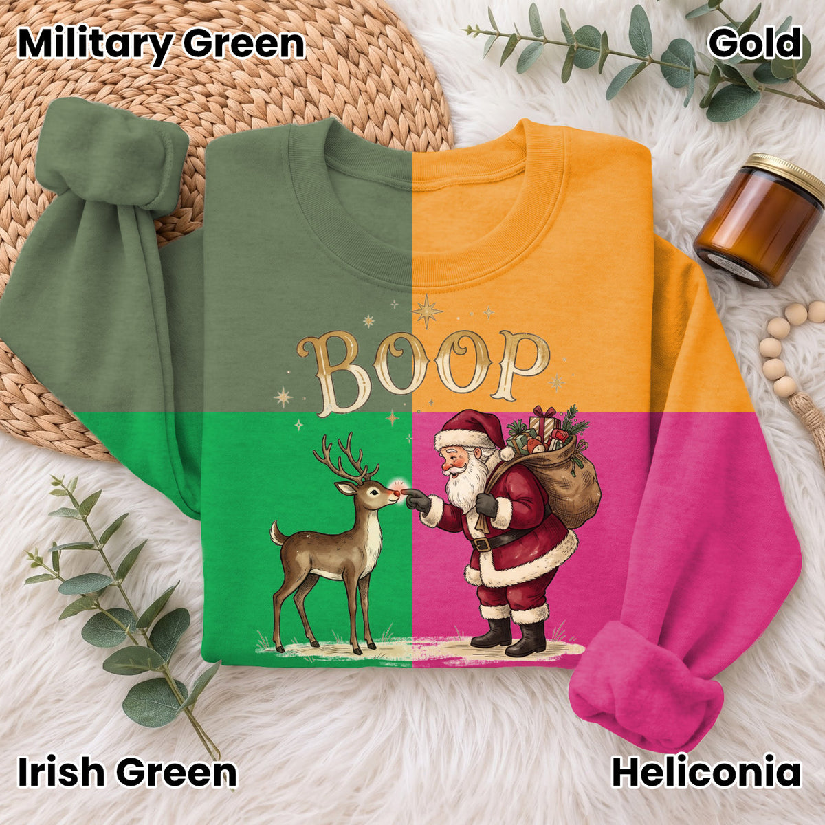 Santa Boop Reindeer Christmas Sweatshirt, Cute Xmas Holiday Top