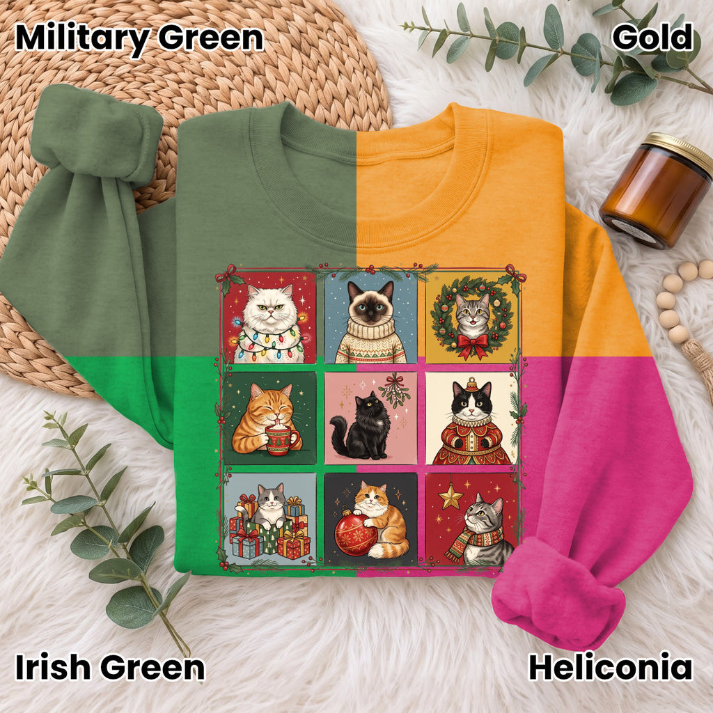 Christmas Cats Sweatshirt, Cute Kitty Holiday Sweater, Xmas Gift