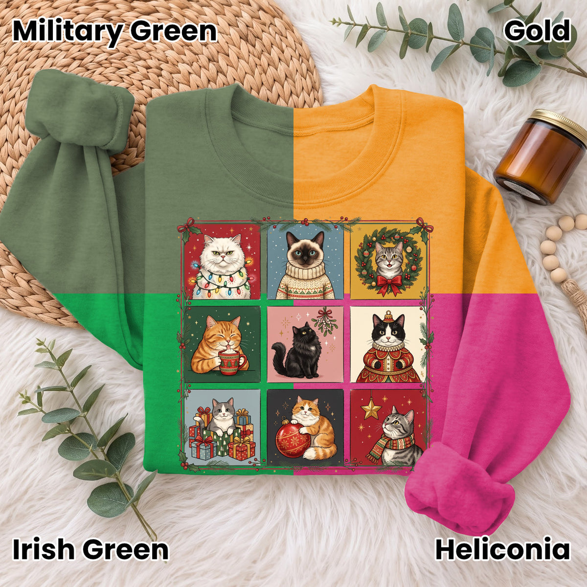 Christmas Cats Sweatshirt, Cute Kitty Holiday Sweater, Xmas Gift