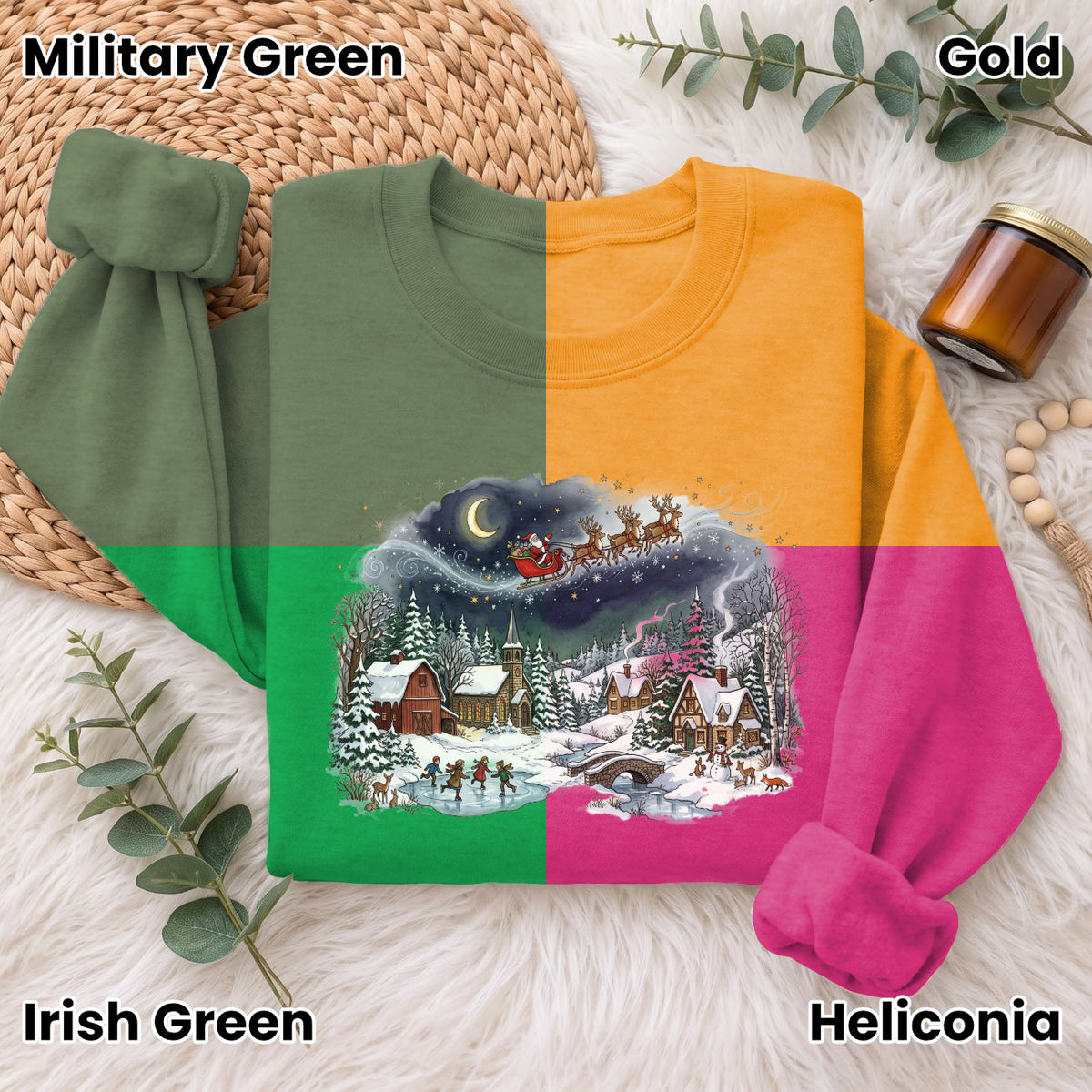 Santa Sleigh Winter Village Christmas Sweatshirt, Holiday Top