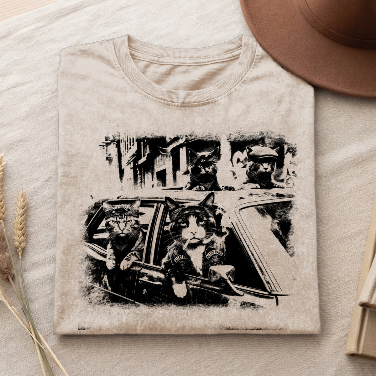 Gangster Cats in Car T-Shirt, Funny Cat Retro Graphic Shirt, Top