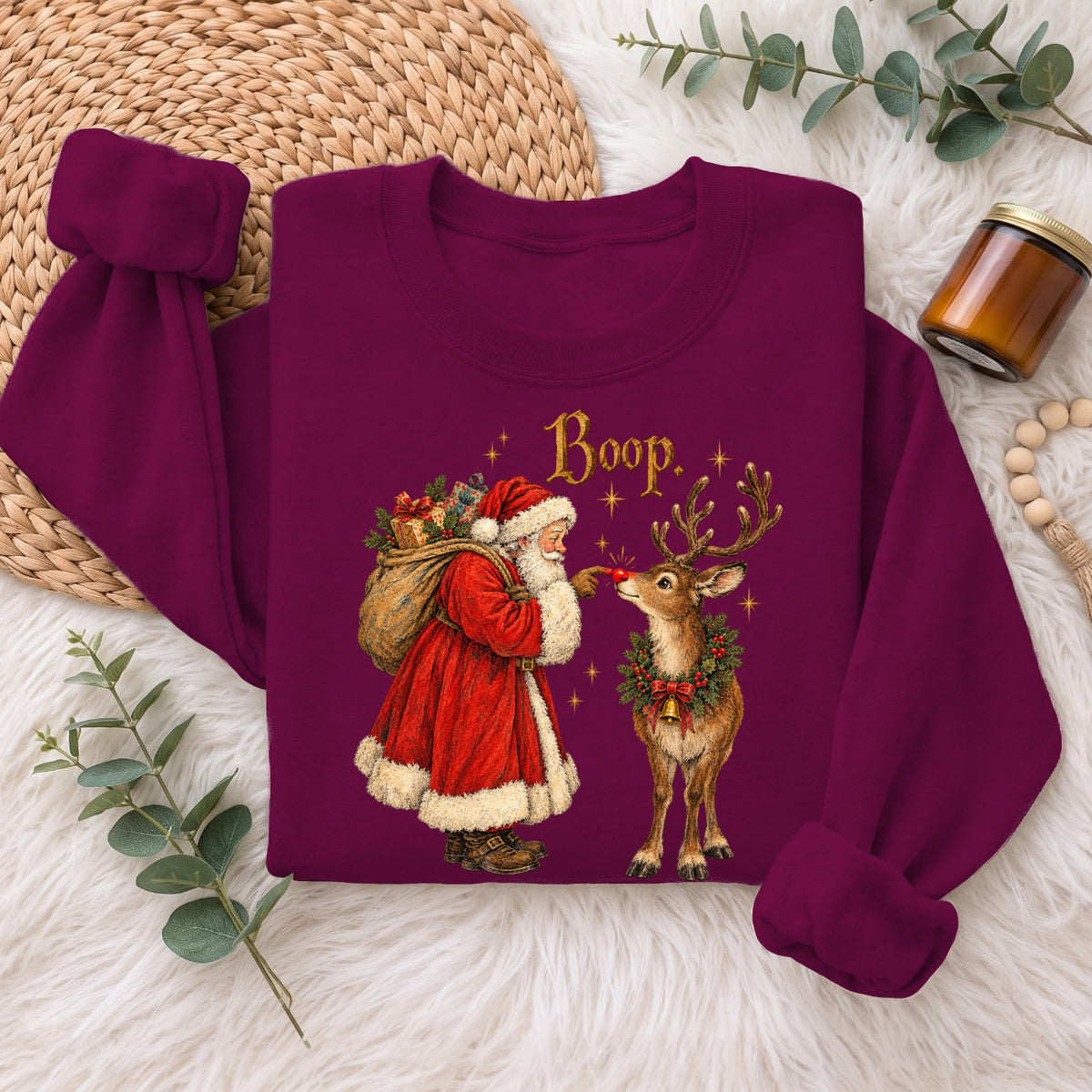 Santa Boop Reindeer Christmas Sweatshirt, Cute Xmas Holiday Top