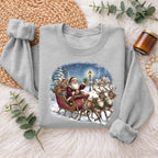 Santa Sleigh Reindeer Christmas Sweatshirt, Xmas Holiday Sweater