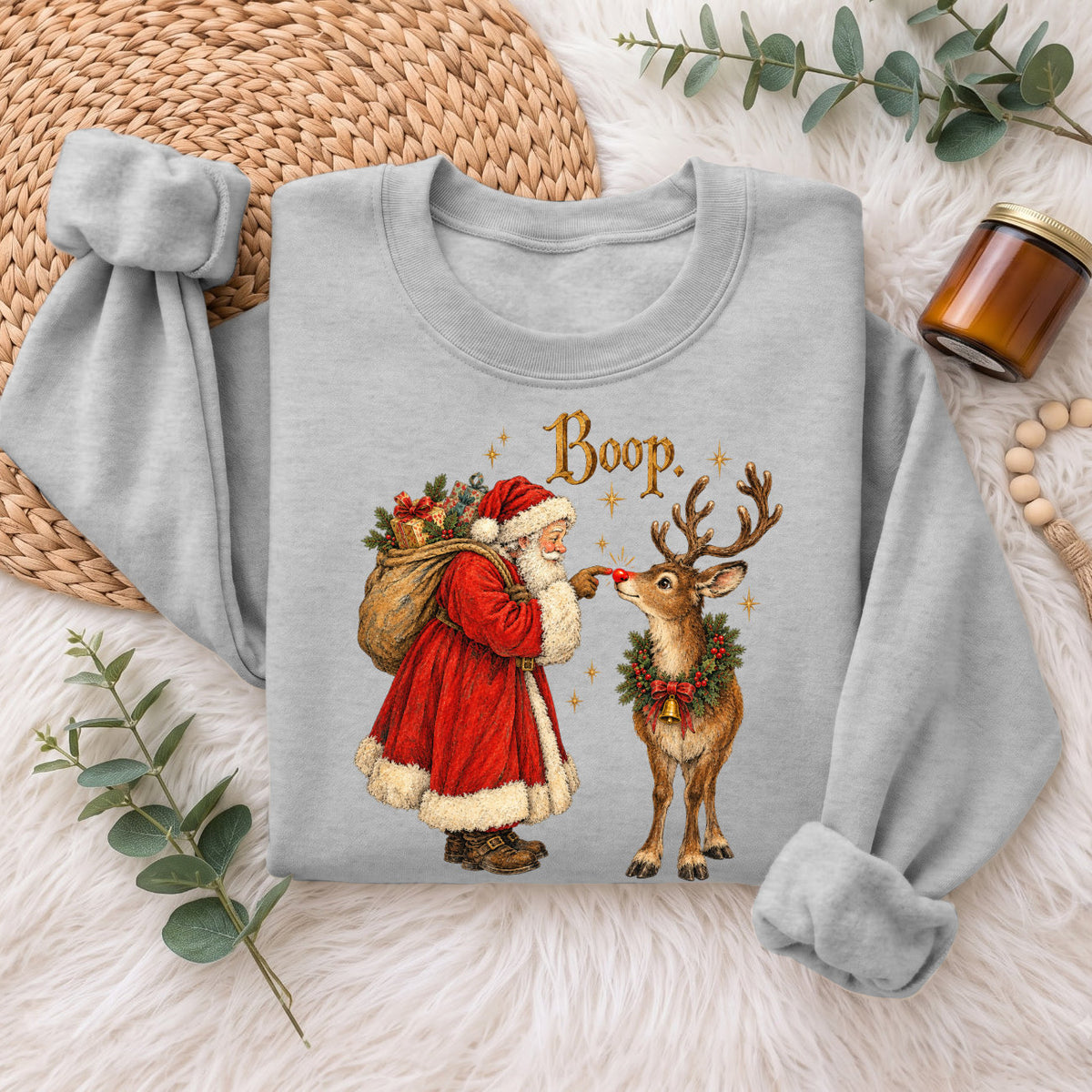 Santa Boop Reindeer Christmas Sweatshirt, Cute Xmas Holiday Top