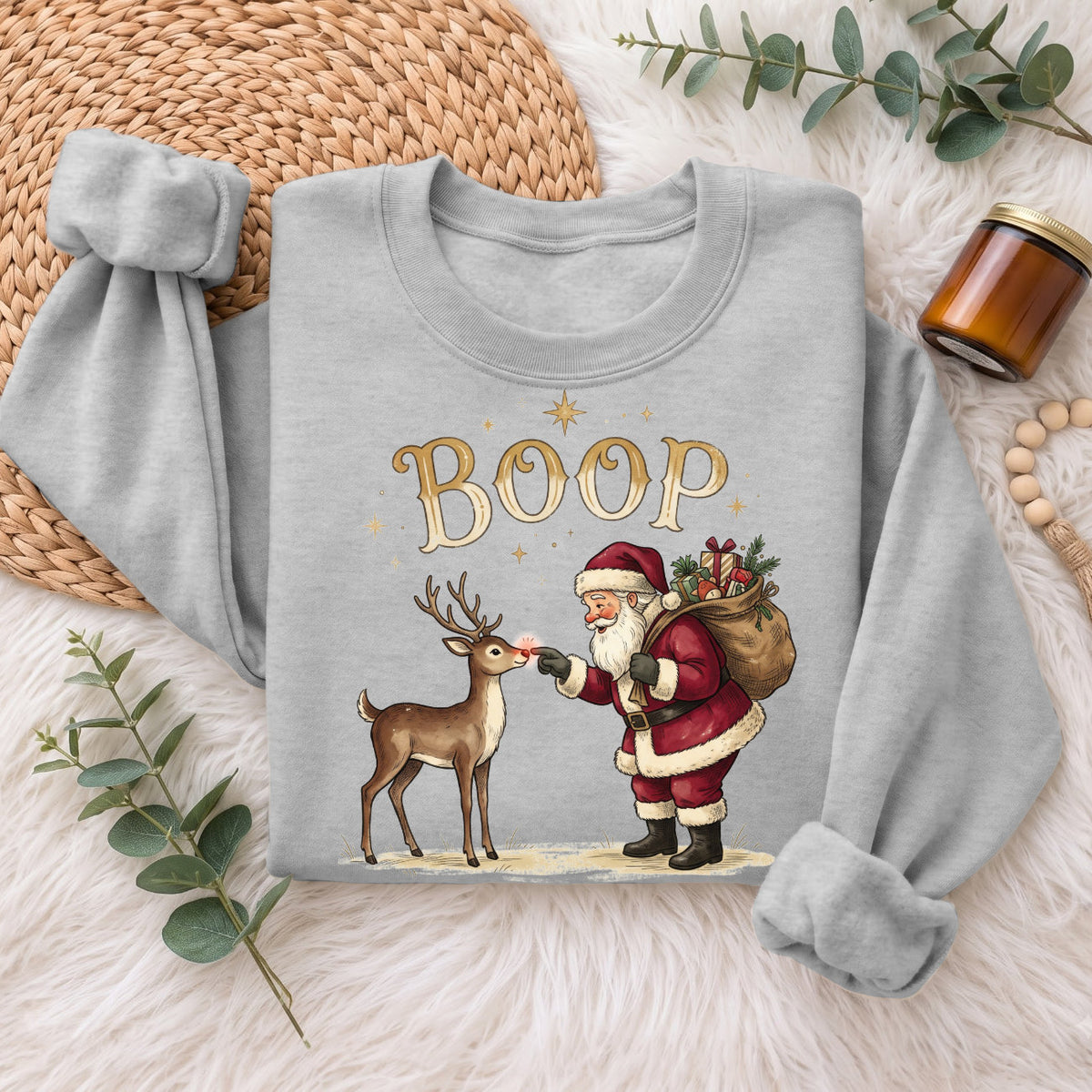 Santa Boop Reindeer Christmas Sweatshirt, Cute Xmas Holiday Top