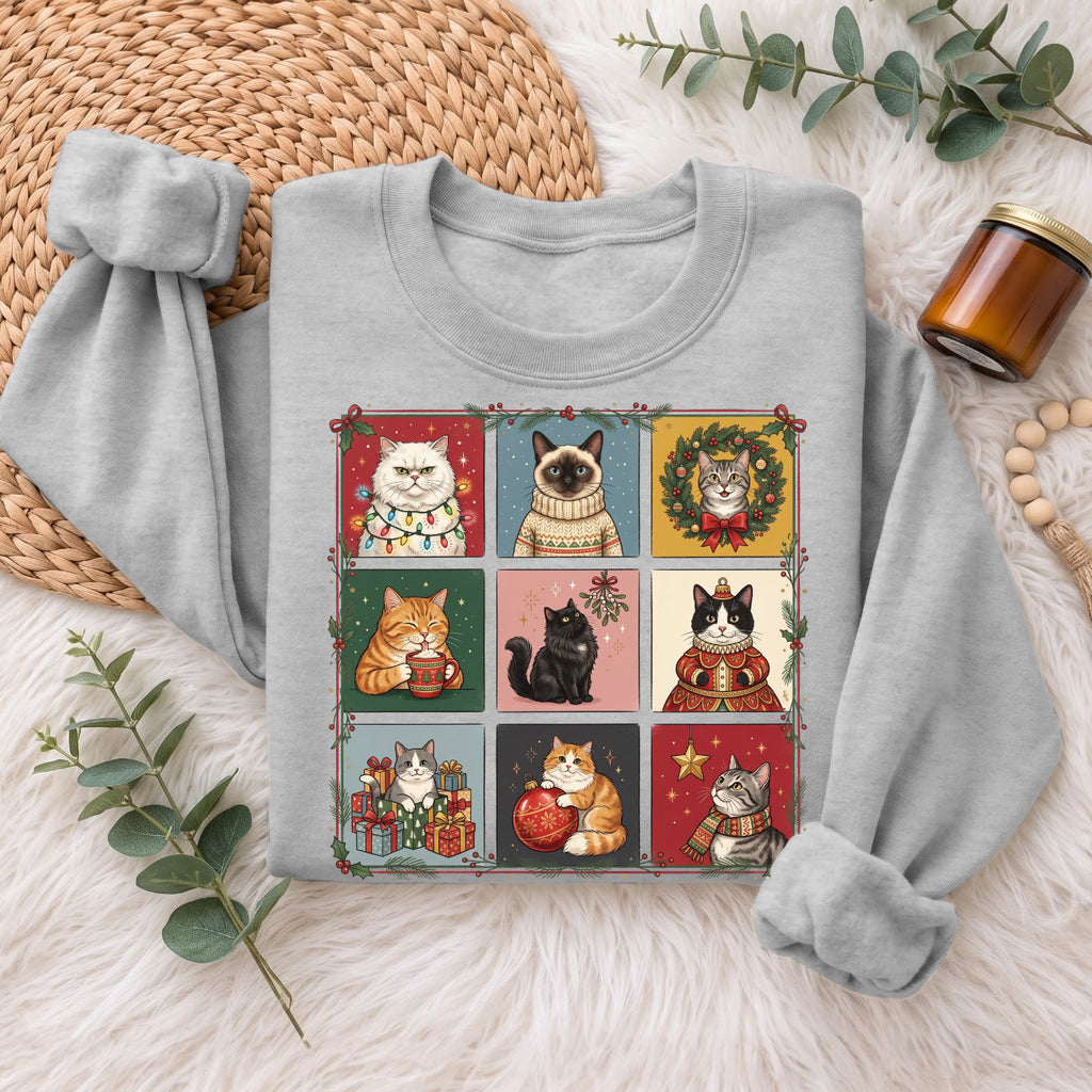 Christmas Cats Sweatshirt, Cute Kitty Holiday Sweater, Xmas Gift