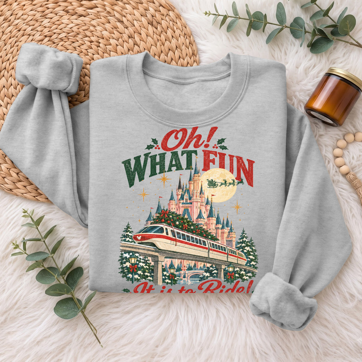 Oh What Fun Christmas Monorail Castle Sweatshirt, Holiday Top