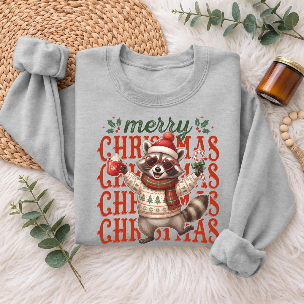 Merry Christmas Raccoon Sweatshirt, Cute Winter Holiday Shirt