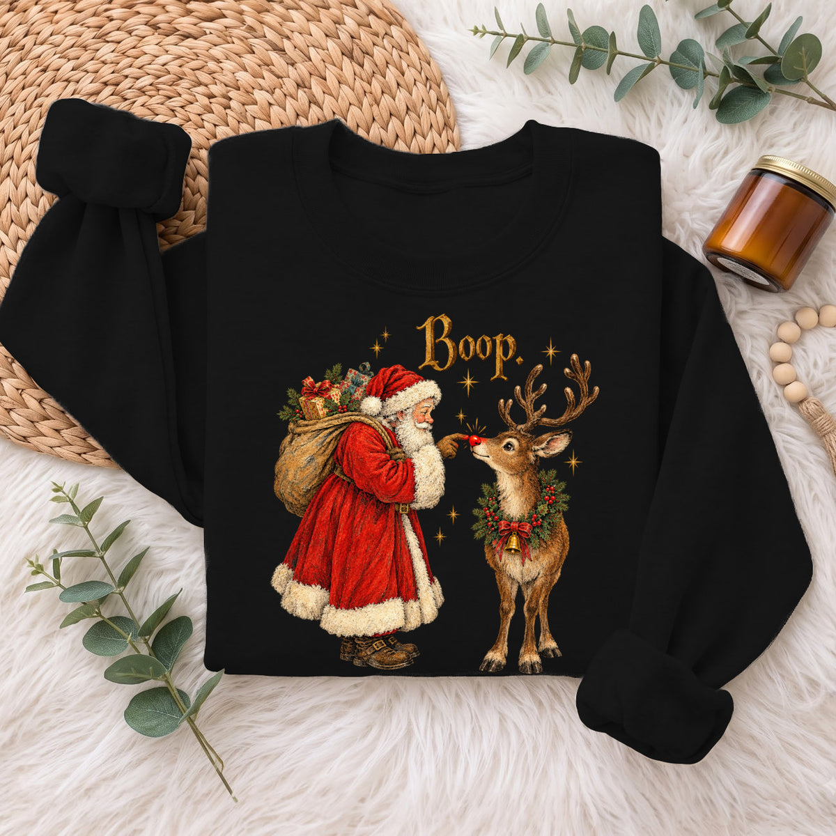 Santa Boop Reindeer Christmas Sweatshirt, Cute Xmas Holiday Top