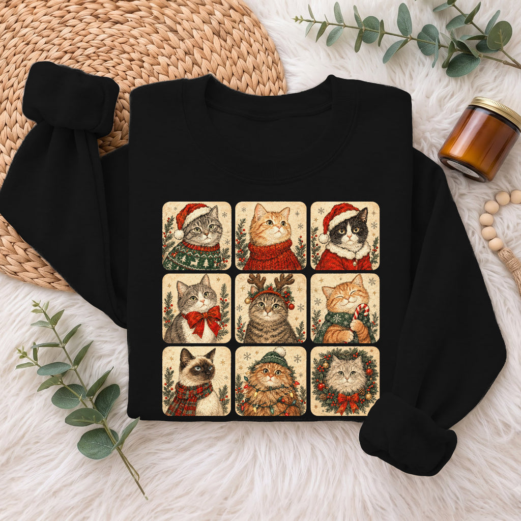 Christmas Cats Sweatshirt, Cute Kitty Holiday Sweater, Xmas Gift